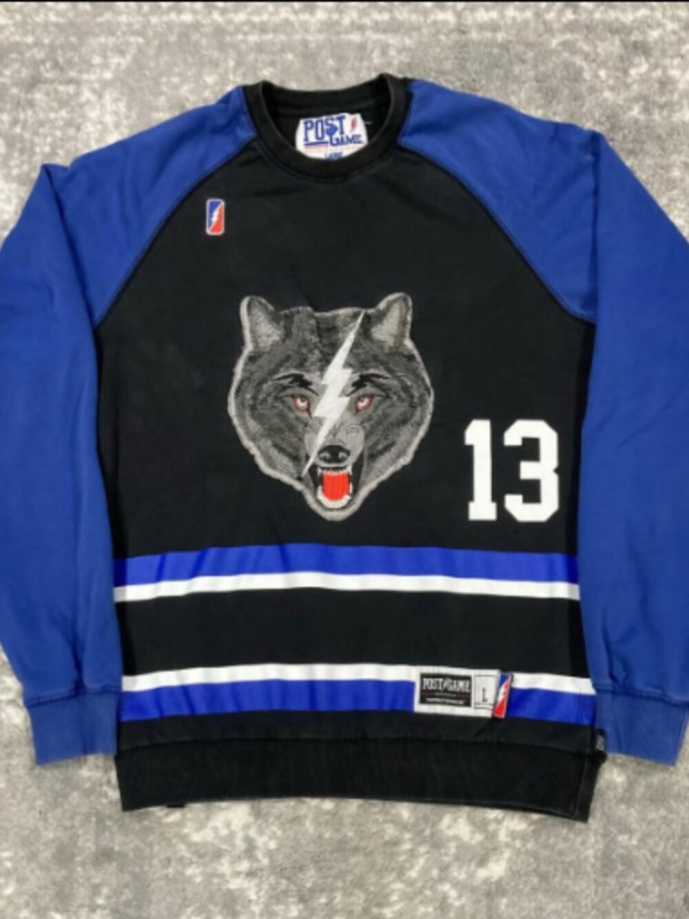 Vintage Graphic Post Game Blue Wolves Long Sleeve Jersey Shirt